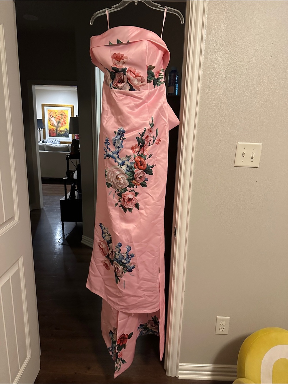Pink Floral Strapless Evening Dress